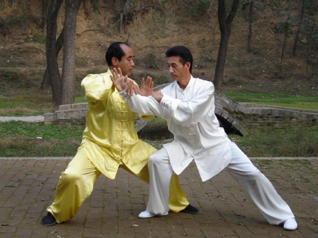 Chen Zhao Sen & Disciple Practicing Tuishou, Chenjiagou, China